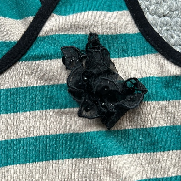 Sole Mio Striped Floral Embellished T Back Tank - Picture 2 of 3